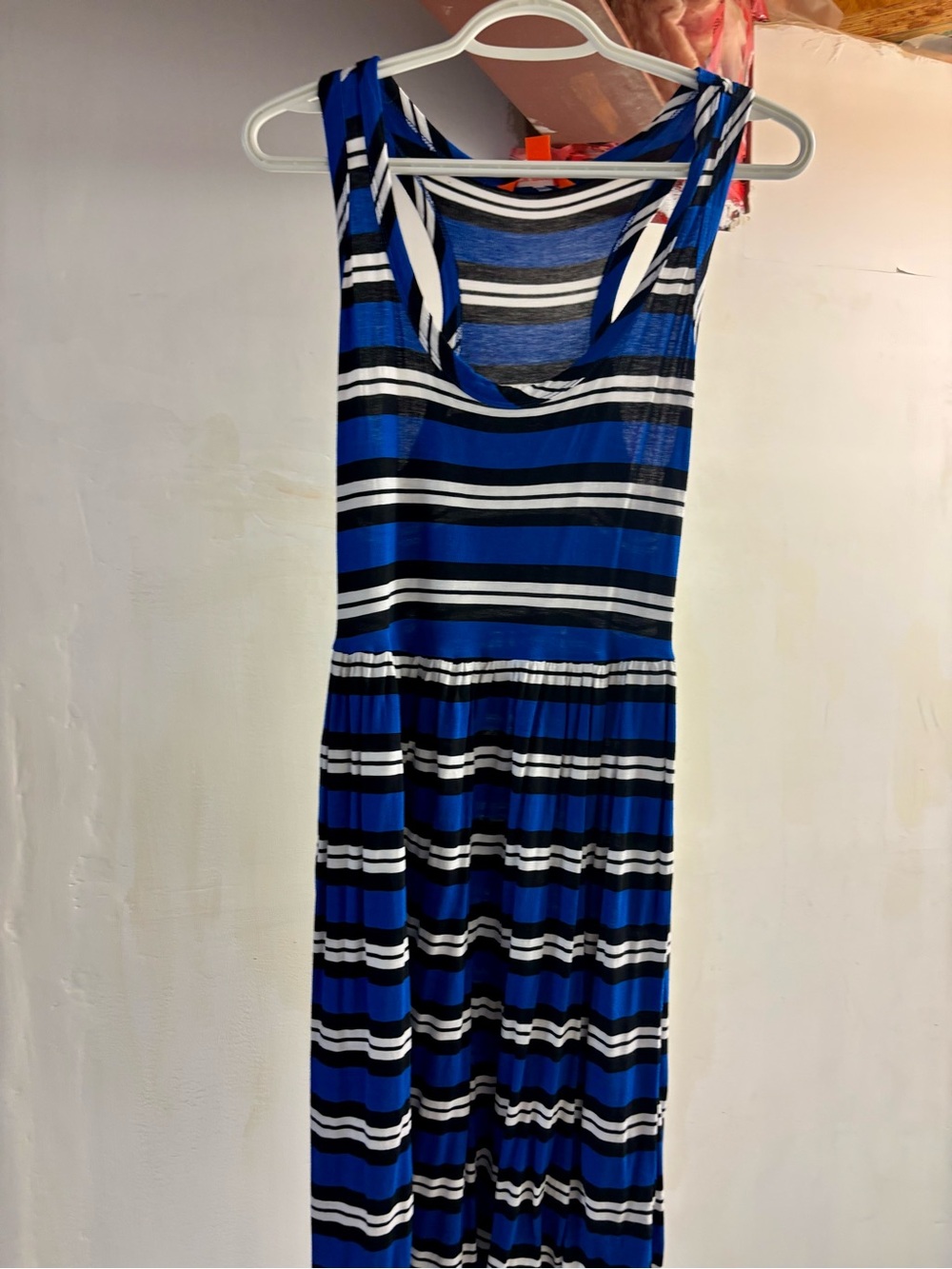 Joe Fresh Royal Blue, Black & White Striped Maxi Dress